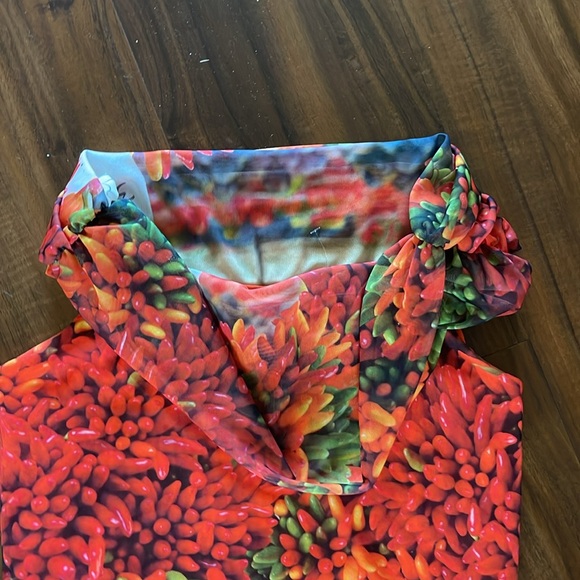 New Zara Picante All Over Print Over The Shoulder Tulle Maxi Dress - Picture 10 of 15